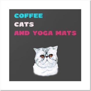 Coffee cats and yoga mats funny yoga and cat drawing Posters and Art